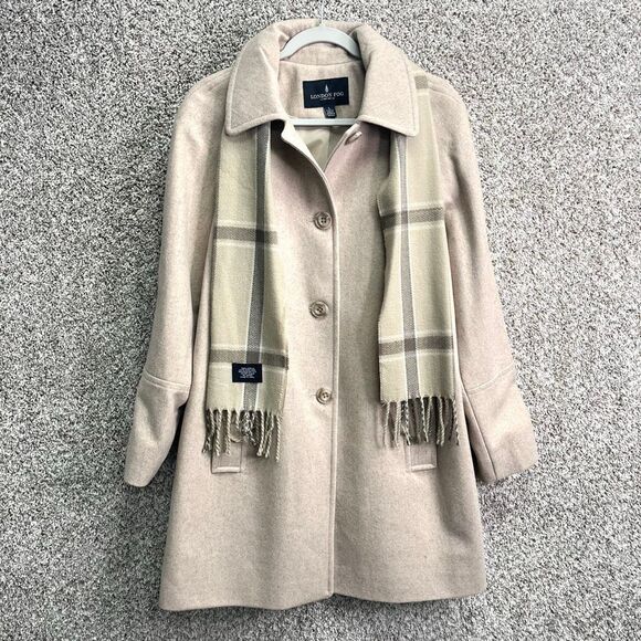 London Fog Coat Women’s L Beige Tan Wool Blend Button Front Mid-Length Winter Pl - Picture 1 of 9